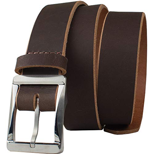 Titanium Work Brown Belt - Nickel Smart - Genuine Top Grain Leather Belt with Nickel Free Titanium Buckle - 36