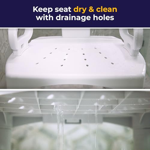 Drive Medical RTL12505 Handicap Bathroom Bench with Back and Arms, White