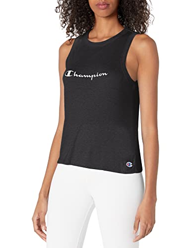 Photo 1 of Champion Women's Sleep Muscle Tank, Script Logo, Black/Silverstone, X-Large