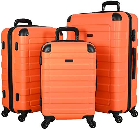 Travel Prime Suitcases Hardside Luggage with Spinner Wheels, Orange, 3-Piece Set (20/24/28)