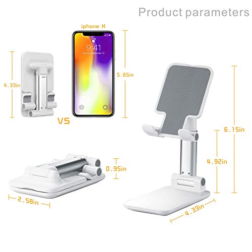 OHYGGE Adjustable Cell Phone Stand, Foldable Cell Phone Holder, Portable Desktop Tablet Stand, Compatible with iPhone/iPad/Kindle/Mobile Phone/Tablet, White