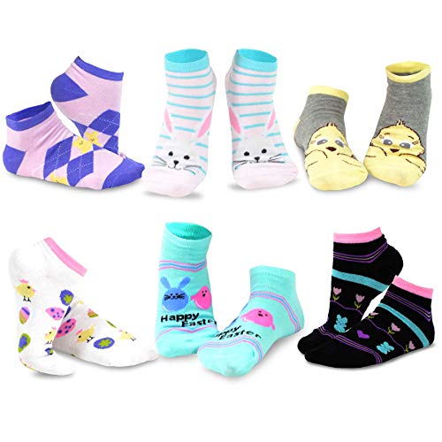 Women's Easter Day Fashion No Show Socks 6 Pair Pack (Easter Bunny and Eggs)