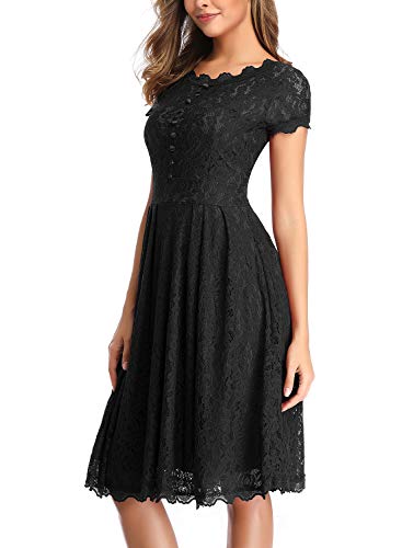 IHOT Women's Vintage Floral Lace Cap Sleeve Retro Swing Elegant Bridesmaid Dress,Black,XX-Large - Thumbnail 3
