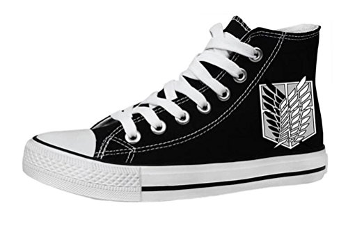 Attack on Titan shoes, Adult Casual High Top Cosplay Flat Shoes Canvas Black White