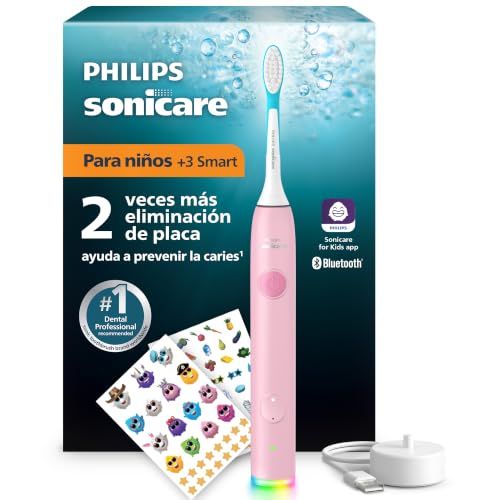 Philips Sonicare for Kids Smart Electric Toothbrush − Sonic Toothbrush with App, for Children 3+, 2 Gentle Modes, 2-Minute Light & Sound Timer, 2 Brush Heads (Standard & Mini), Pink, Model HX6600/11