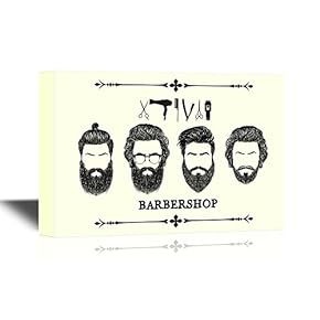 Hair Style Canvas Wall Art - Barbershop Concept with Different Hairstyle - Gallery Wrap Barber Shop Wall Decoration | Ready to Hang - 12x18 inches