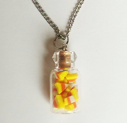 Candy Corn Jar Necklace on 18 inch Silver Chain Halloween Costume