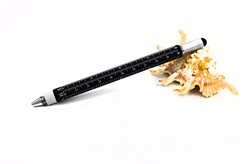 6 in 1 Multitool Pen with Gift Box - Includes 1 Ballpoint Pen, Universal Stylus Pen, Ruler,Flat and Phillips Screwdriver Bit, Level Gauge - The Perfect Multi-Function Gadge (Model B, 1PCS MATTE BLACK)