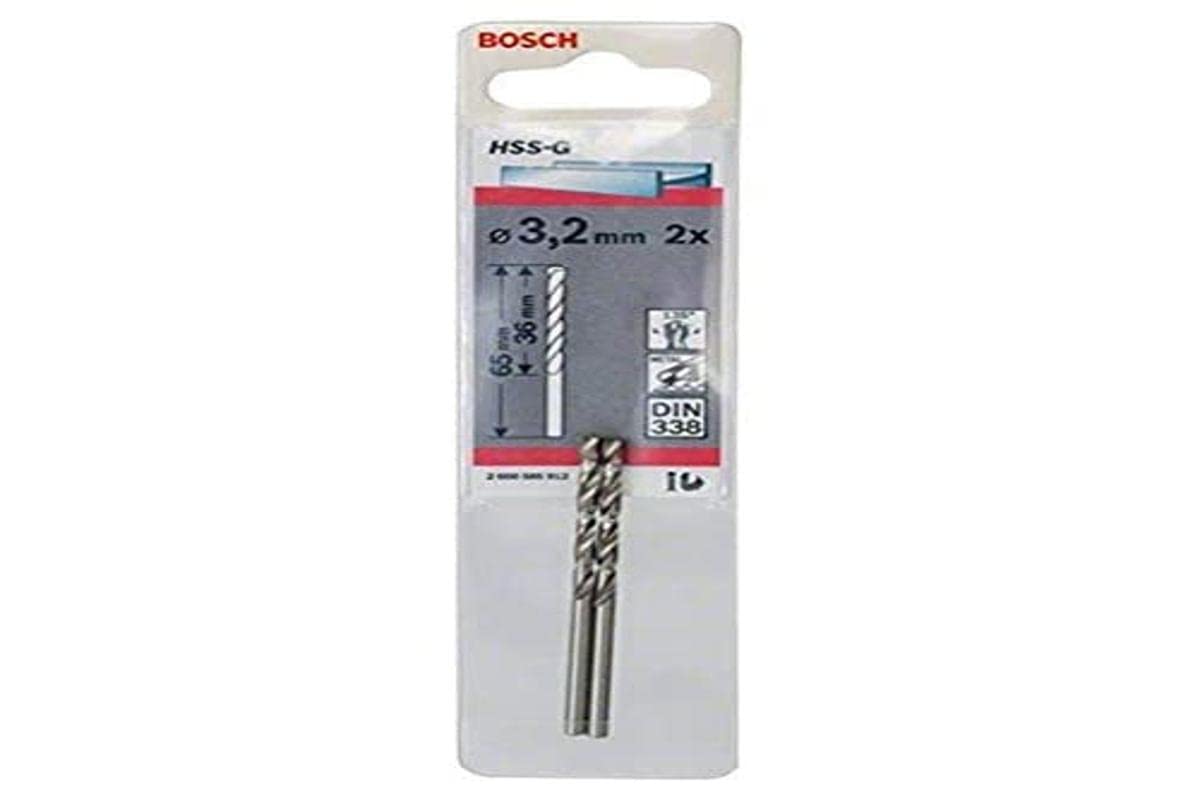 Bosch Professional 2x Metal drill bits HSS-G DIN 338 (for metal, Ø 3.2 x 36 x 65 mm, Accessory Drill Driver)