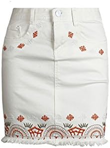 FASHION PARK Trendy fringe flower embroidery pencil high waist denim Skirt