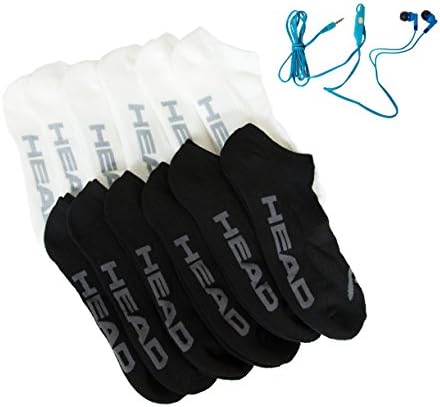 HEAD No Show Men's Socks white and black, 20 pack, Size 10-13, with Earbuds