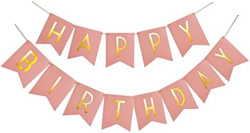 Happy Birthday Banner with Gold Letters Swallowtail Bunting Garland Hang Flags Party Decorations Pink