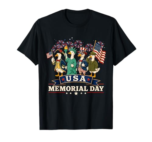 Patriotic Goose 4th of July American Flag USA Memorial Day T-Shirt