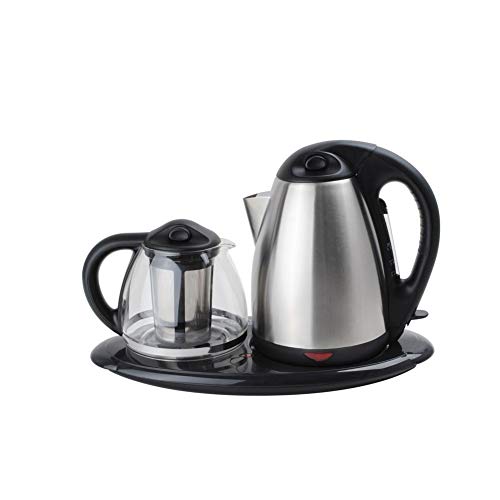 Dual Electric Kettle and Tea Maker Set Stainless Steel & Glass & Keep Tea Warm Tray