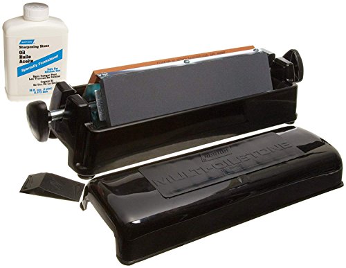Norton IM313 Knife Sharpener Oil Stone Sharpening Stone Kit with Coarse/Medium Crystolon and Fine India Stones, Sharpening Stone Oil and Knife Angle Guide - Thumbnail 7