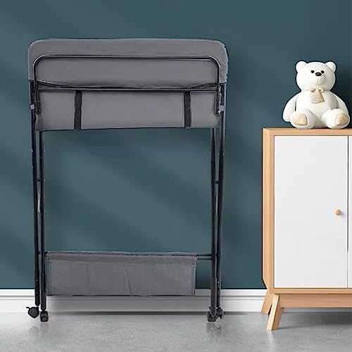 DMG TECH Portable Baby Changing Table, Waterproof Diaper Changing Table with Wheels, Adjustable Height Folding Diaper Station with Safety Belt, Large Storage Racks for Newborn Baby and Infant