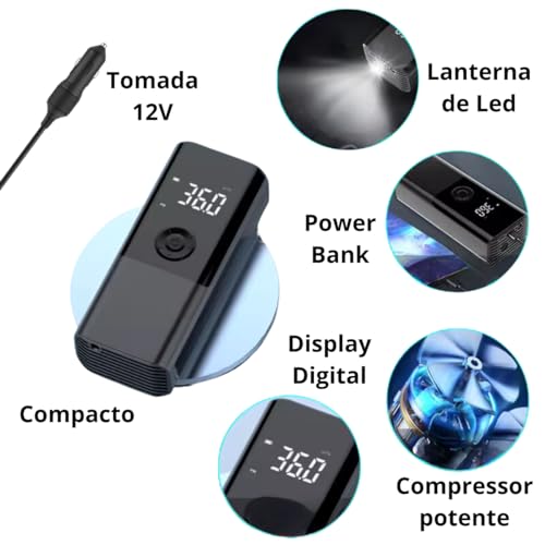 Bomba Ar Portátil Calibrador Encher Pneu Carro Bike Moto Mini Compressor | Carro, Bike, Moto, Encher Pneu