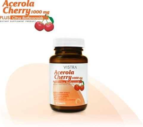 Vistra Acerola Cherry 1000mg. 45 Tablets. [Get Free Herbal lozenges]