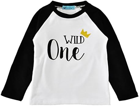 Infant and Toddler Boys Girls Long Sleeve Raglan T-Shirt Wild One Letters Print Tee (2T, Black)