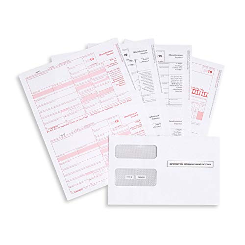 1099 MISC Forms 2019, 4 Part Tax Forms Kit, 25 Vendor Kit of Laser Forms Designed for QuickBooks and Accounting Software, 25 Self Seal Envelopes Included