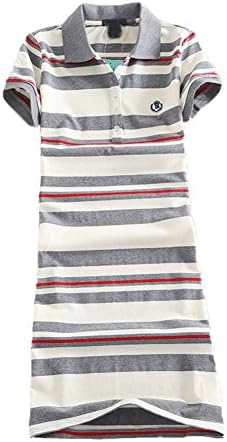 Teeuiear Women Embroidery Polo Striped Print Summer T Shirt Dress Slim Casual Mini Sport Dresses