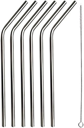 Yingyi Stainless Steel Drinking Straws Reusable Metal Straws for 30oz and 20oz, Set of 6, Free Cleaning Brush Included (6 Bent + 1Brushes)