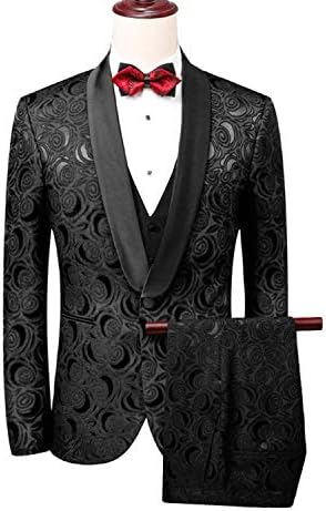 Men's 3 Pieces Jacquard Wedding Suit Classic Fit Blazer Vest Pants