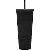 Essasea 24oz DIY Studded Tumbler.Matte Black Studded Tumbler with Lid and Straw.Reusable Double Walled Insulated Travel Tumbler.Plastic Acrylic Pastel Colored Tumbler Cup for Iced Coffee Smoothie.