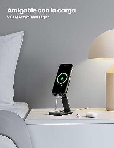 Lamicall Plegable Soporte Celular Escritorio - Ajustable Base para Celulares Porta Celular Escritorio Accesorios Compatible iPhone 17/16/15/14/13/12 Pro MAX, Android, Redmi, 4-8'' Smartphone - Negro