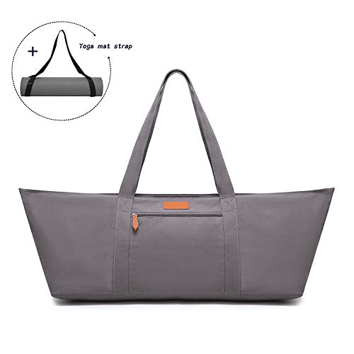 ELENTURE Full-Zip Extra Large Yoga Mat Tote Bag with Multi-Functional Storage Pockets for Sports Gym Pilates (Dark Grey)