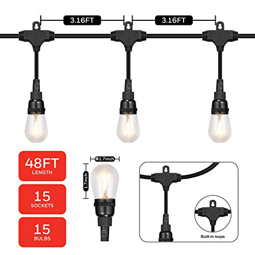 Honeywell 48 FT Outdoor String Lights, Commercial Grade Waterproof LED