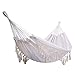 ONCLOUD Boho Large Brazilian Fringed Macramé Double Deluxe Hammock Swing Bed with Carry Bag for Patio, Porch, Bedroom, Yard, Beach, Indoor, Outdoor & Wedding Party Decor, Beige
