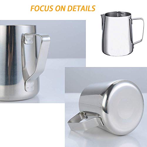 Milk Frothing Pitcher - 12, 20 oz Stainless Steel Milk Frothing Cup Coffee Steaming Pitcher - Measurements on Both Sides Inside, Perfect for Espresso Machines, Milk Frother, Latte Art