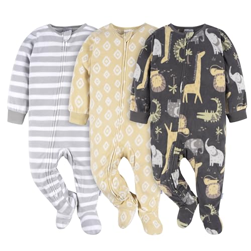 Gerber unisex-baby Fleece Footed Pajamas 3-pack