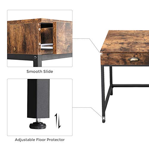 VASAGLE Industrial Computer Writing Desk with Drawers, Space-Saving Study Desk with Storage, for Home Office, Easy Assembly, Rustic Brown ULWD78X