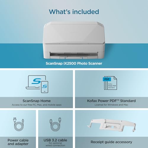 ScanSnap iX2500 Photo & Document Scanner with 12-Month Canva Pro - Digitize, Restore & Share Family Photos - Fast Batch Photo Scanning, Wireless, High-Speed Duplex, 5" Touchscreen