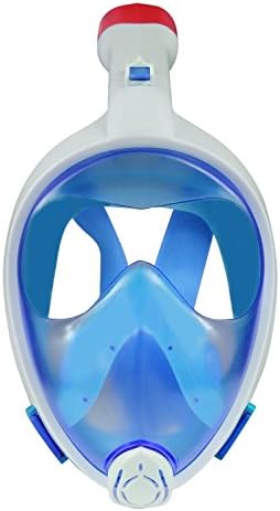Pevono Seaview 180° Snorkel Mask for Adults and Youth, Full Face Scuba Diving Mask, Anti-leak and Anti-fog with Foldable Ventilation Tube Compatible for Sports Action Camera, Large/X-Large, Blue