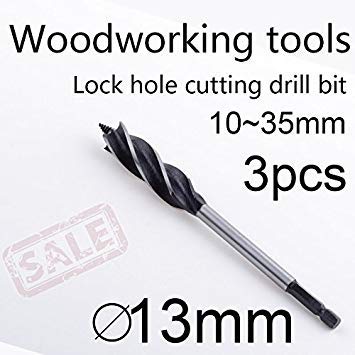 Generic 3pcs 13mm 0.512in Lock hole cutting drill bit Woodworking tool Lock Hole saw The quad wood drill Power tools Wood Drill Tool T