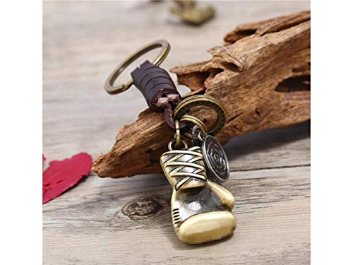Huasen Car Keychain, Leather Boxing Gloves Keyring Personalised Best Friend Mini Gift Keychain Novelty Vintage Cute Friendship Key Ring for Women and Men_Ancient Gold+Brown for Gift