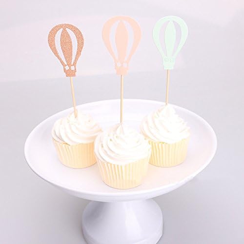 Set of 9 Assorted Glitter Plain Hot Air Balloon Cupcake Muffin Topper Decoration