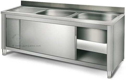 EQ Kitchen Line THSSR166BR2 Stainless Steel 2 Compartment Sink Backsplash, Silver
