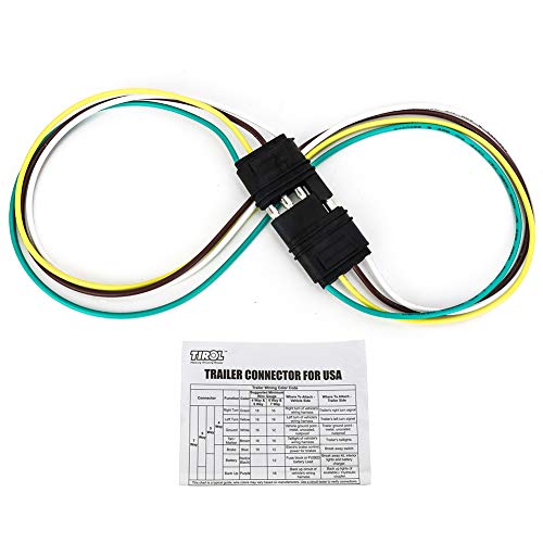 4 Way Flat Harness，GELRHONR 18AWG 4 Way 4 Pin Plug Flat Trailer Light Wiring Harness Extension