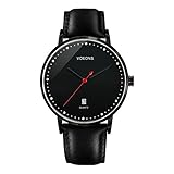 Voeons Men's Analog Watch Genuine Leather Band Wrist Watch Work Casual Timepiece Black