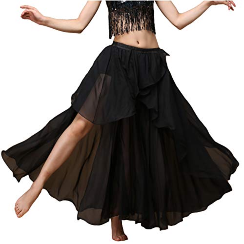 Wuchieal Women's Fairy Belly Dance Skirt Large Swing Skirts Women Belly Dancing Practice Skirt (Black, One Size)