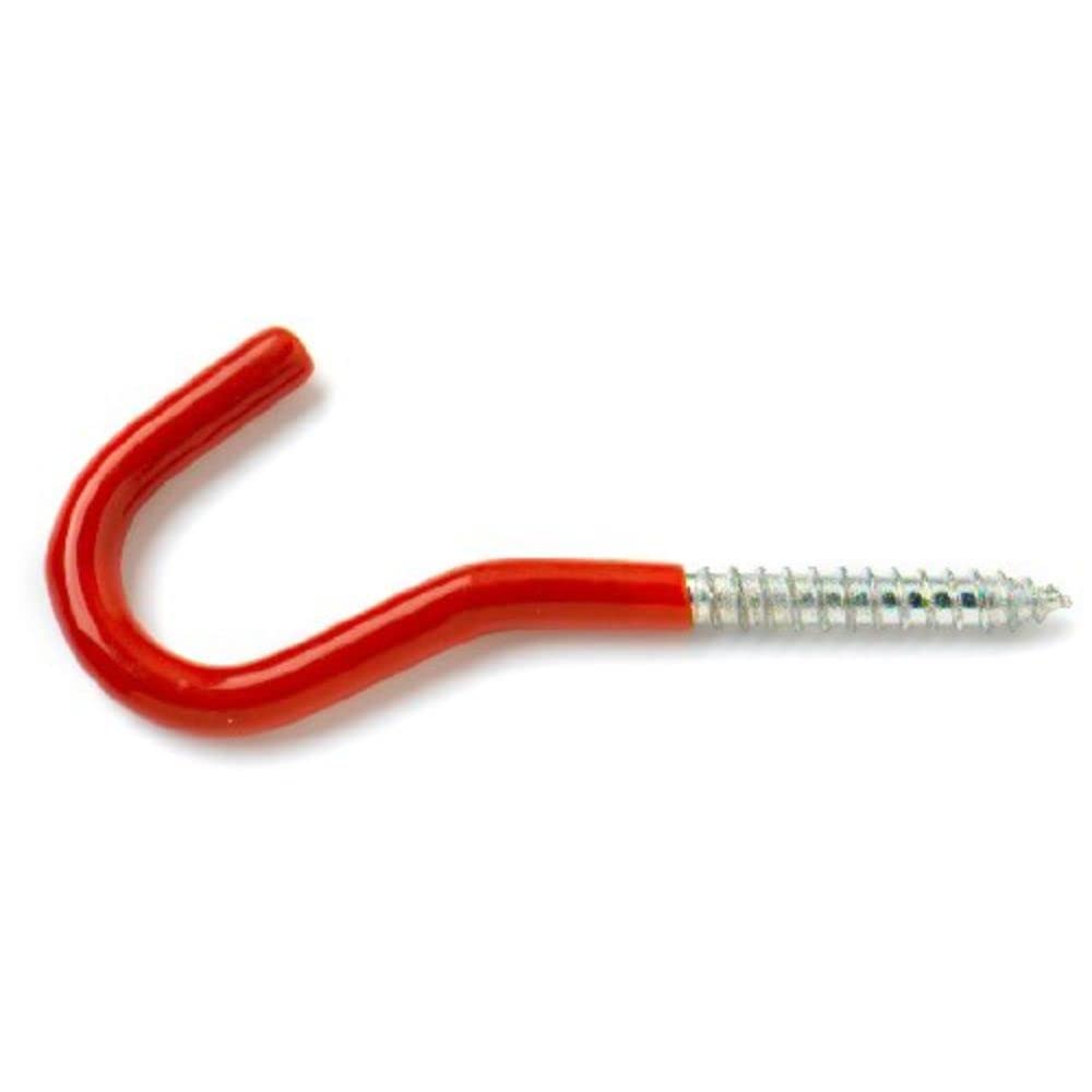 Merriway® BH00903 (5 Pcs) Screw-In Storage Shed Garage Hook, Red Plastic Coated 100 mm (4 inch) - Pack of 5 Pieces