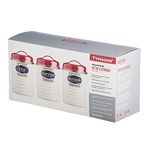 Typhoon Belmont Color-Coated Steel Tea, Coffee, Sugar Storage Set, Set of 3, White, Red, Blue - Thumbnail 2