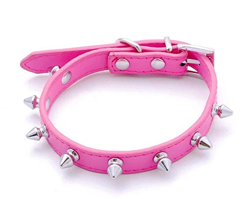 haoyueer Spiked Studded Leather Dog Collar Mushrooms Rivets Cat Collar for Small Medium Dog Cat Puppy Kitty (M, Hot Pink)