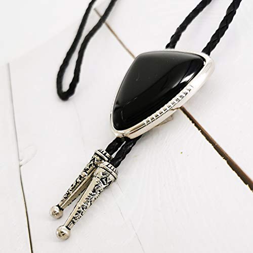 LAXPICOL Vintage Western Cowboy Cool Fashion Black Stone Bolo Tie For Men Retro Bola Tie Necktie - Thumbnail 2