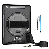 Cellular360 Shockproof Case for iPad 2 iPad 3 iPad 4, Car Headrest Mount Case with a 360 Degree Rotatable Kickstand, Adjustable Handle and Shoulder Strap (Black)