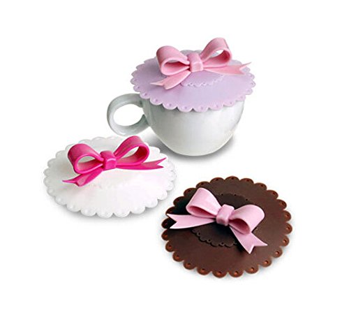 Yunko 3 Pcs Anti-dust Silicone Glass Cup Cover Coffee Mug Suction Seal Lid Cap (Bow)